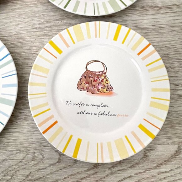 Plates Handbag Purse Theme Set 4 Rosanna 8" Dessert Salad Appetizers Ceramic - Picture 5 of 7